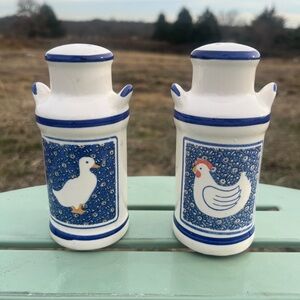 Blue & White Goose and Chicken Ceramic Salt and Pepper Shakers